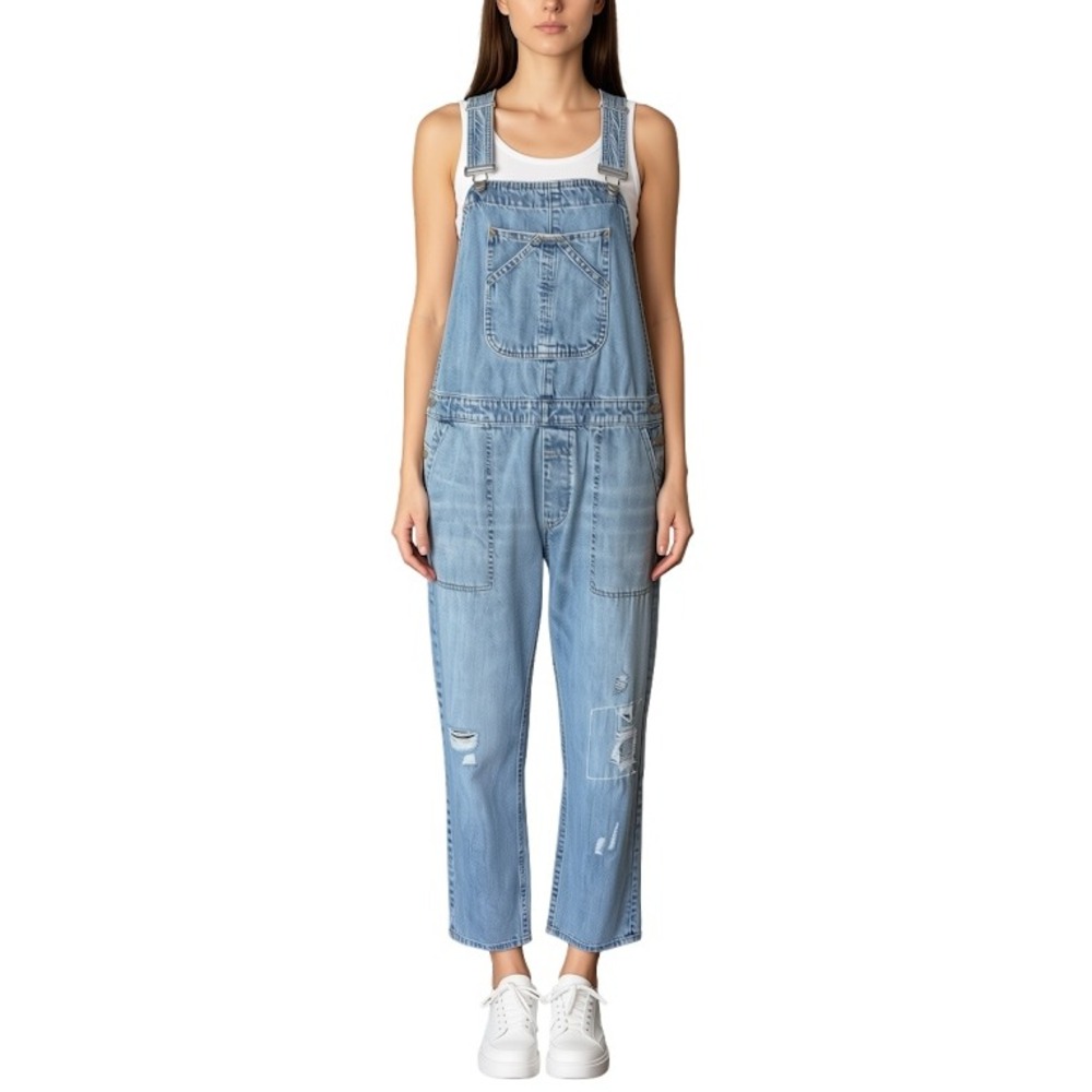 VTG Y2K Gap Denim Womens Light Wash Distressed Cotton Overalls Blue Size M